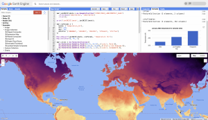 Analisis geospasial untuk pemetaan suhu permukaan tanah di Bumi dengan Google Earth Engine.